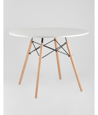 Стол круглый EAMES DSW D=90, белый на дер. ножках